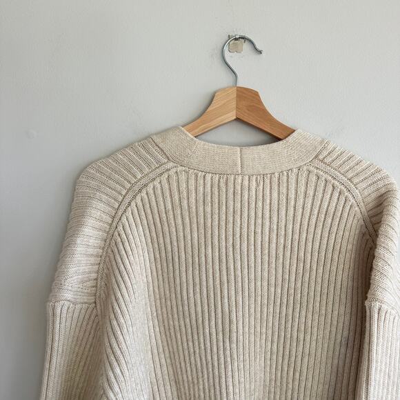 H&M Ribbed Knit Button-Front V-Neck Long Sleeve Cardigan Cream M - Picture 8 of 8